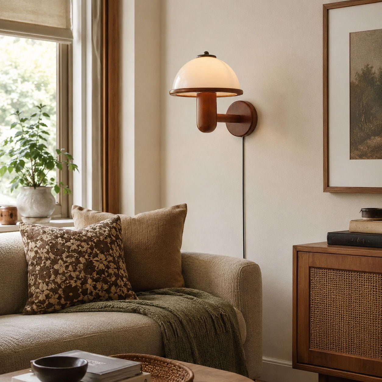Belmontis | Paddenstoel silhouet gebogen houten kap wandlamp
