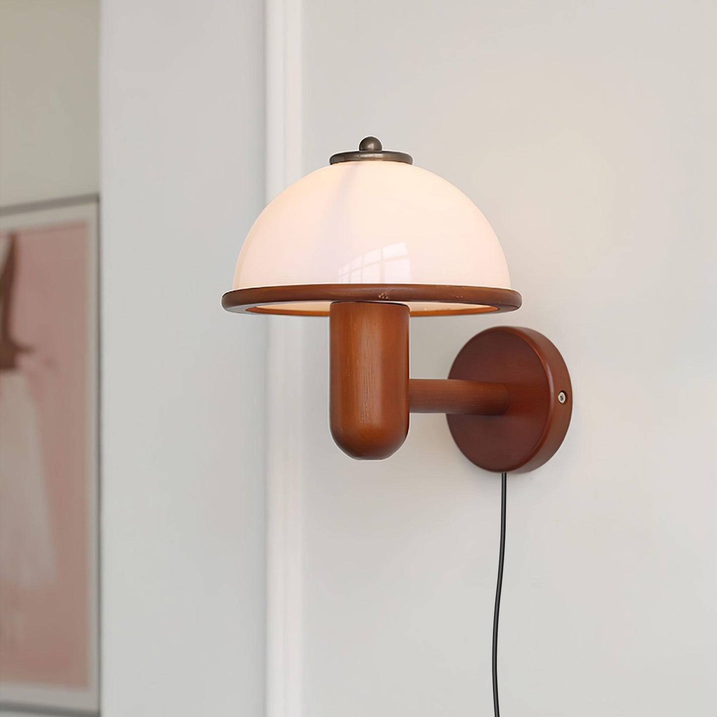 Belmontis | Paddenstoel silhouet gebogen houten kap wandlamp