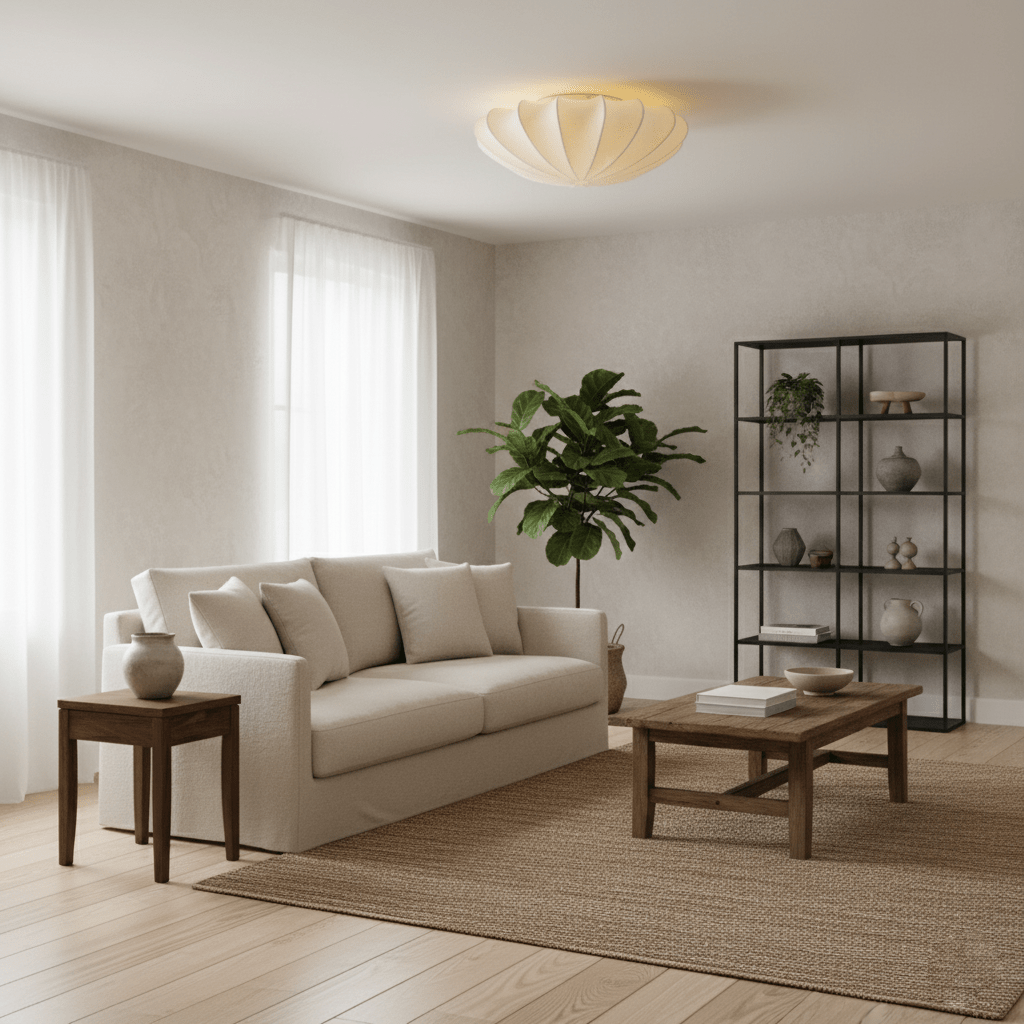 Korisand | Mid-century geometrische sculpturale zijden mesh plafondlamp