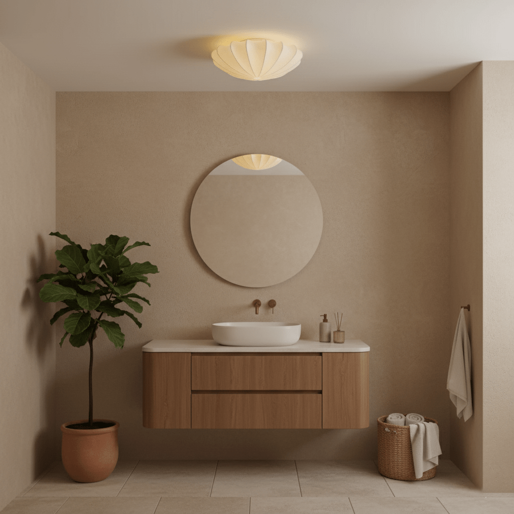 Korisand | Mid-century geometrische sculpturale zijden mesh plafondlamp