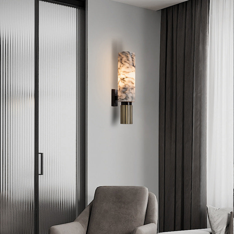 Nirree | Moderne Marmer En Koper Steen Cilinder Wandlamp