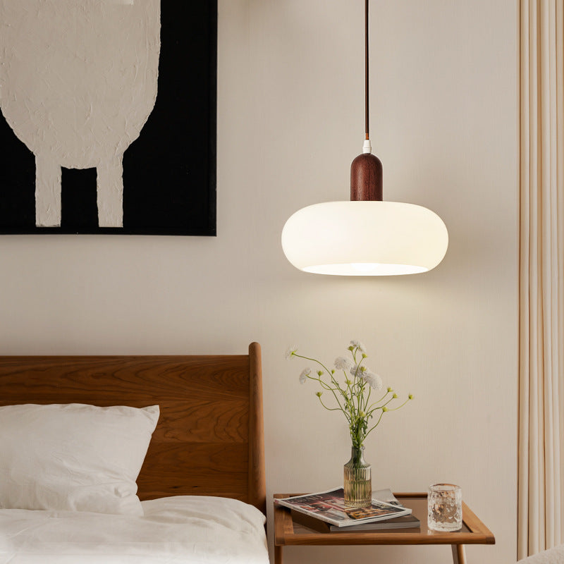 Nordica | Minimalistische Crème Glas en Houten Hanglamp