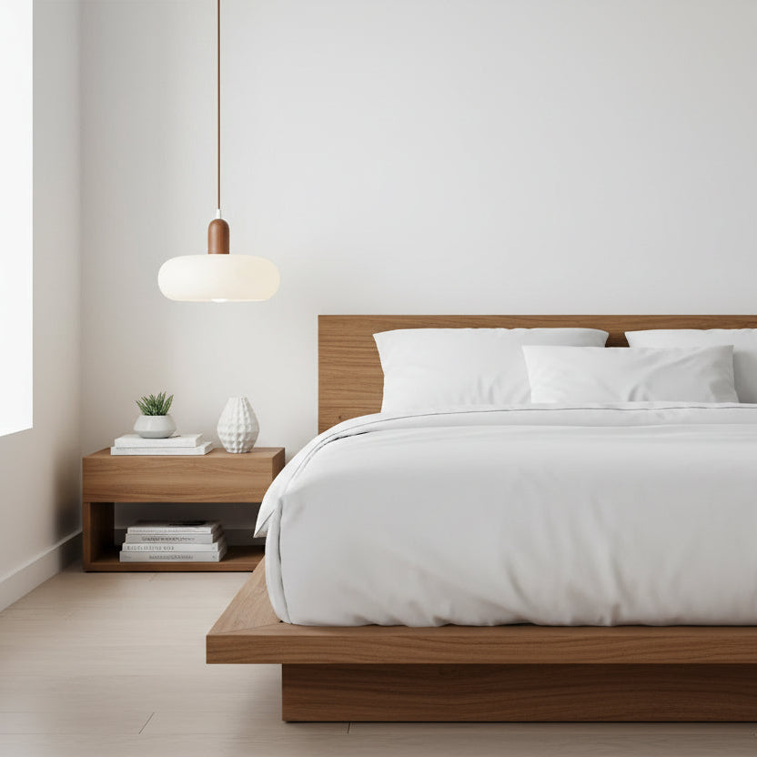 Nordica | Minimalistische Crème Glas en Houten Hanglamp