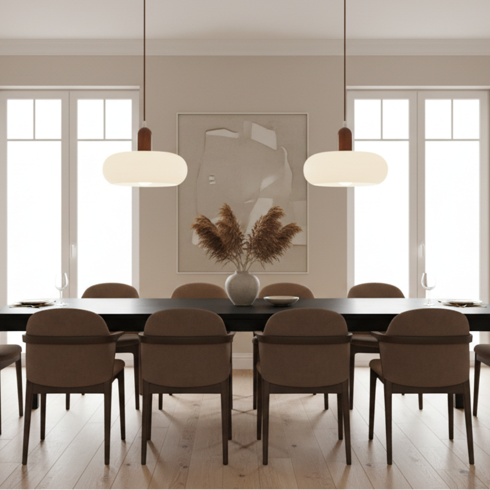 Nordica | Minimalistische Crème Glas en Houten Hanglamp
