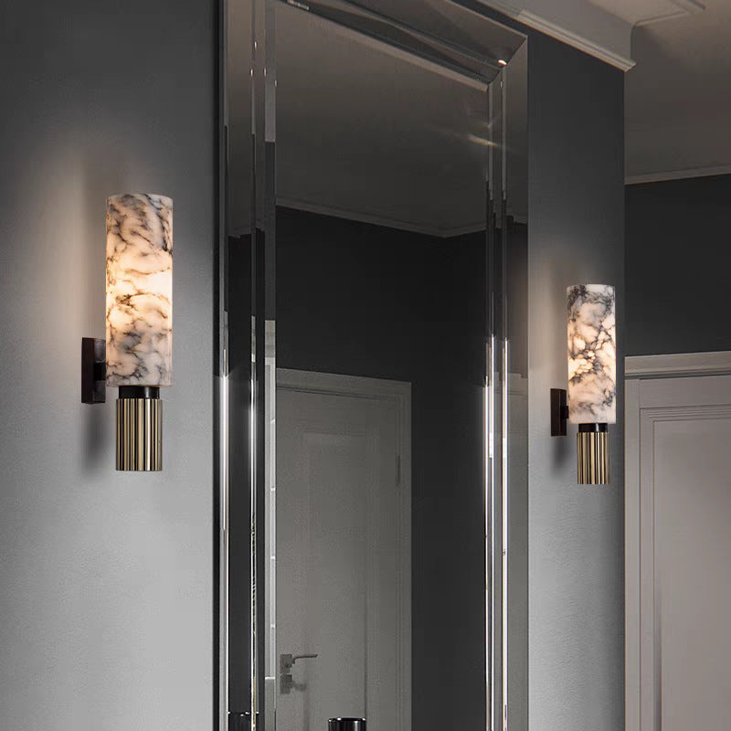 Nirree | Moderne Marmer En Koper Steen Cilinder Wandlamp