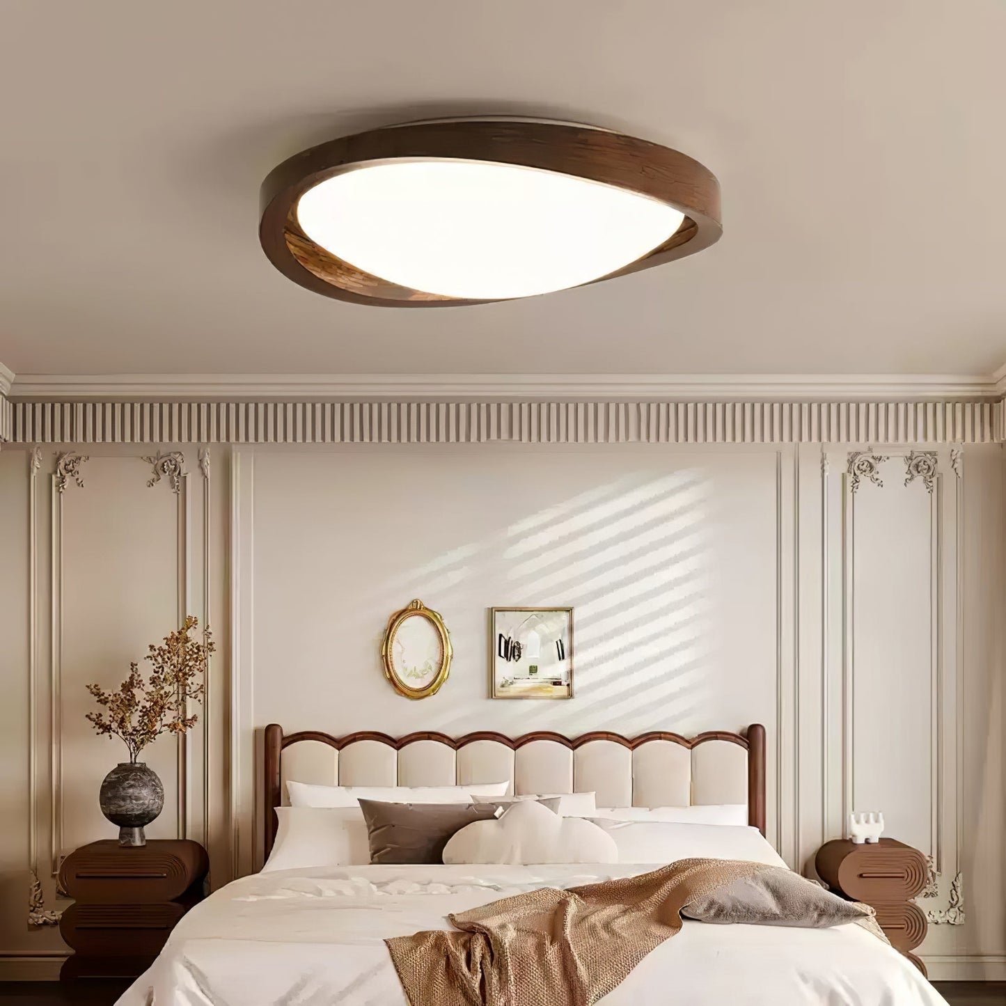 Kaelisyn | Organische Gebogen Houten Geometrische Silhouet Opbouw Plafondlamp