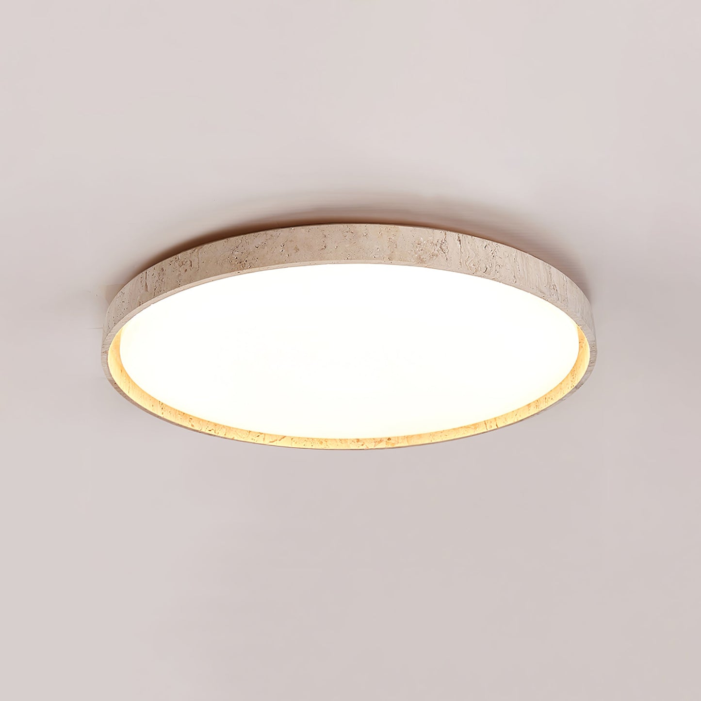 Aeristhos | Minimalistisch Handgekerfde Ronde Travertin Steen Plafondlamp