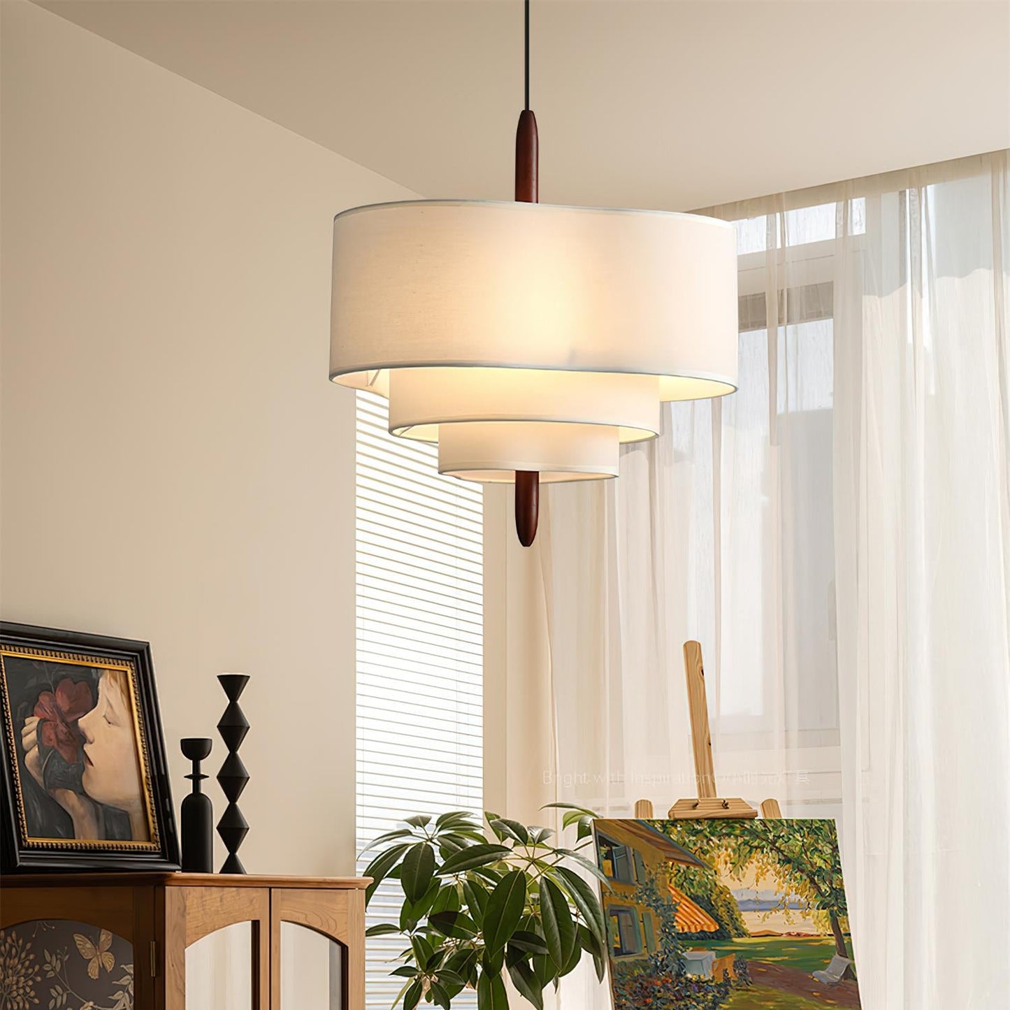 Elow | Moderne Scandi Geplooide Stof Drum Hanglamp