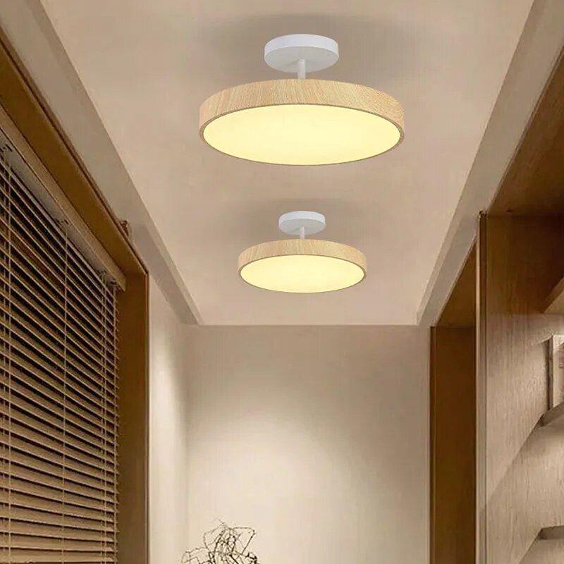 Sylva | Moderne Houtnerf Circulaire Semi-Plafondlamp