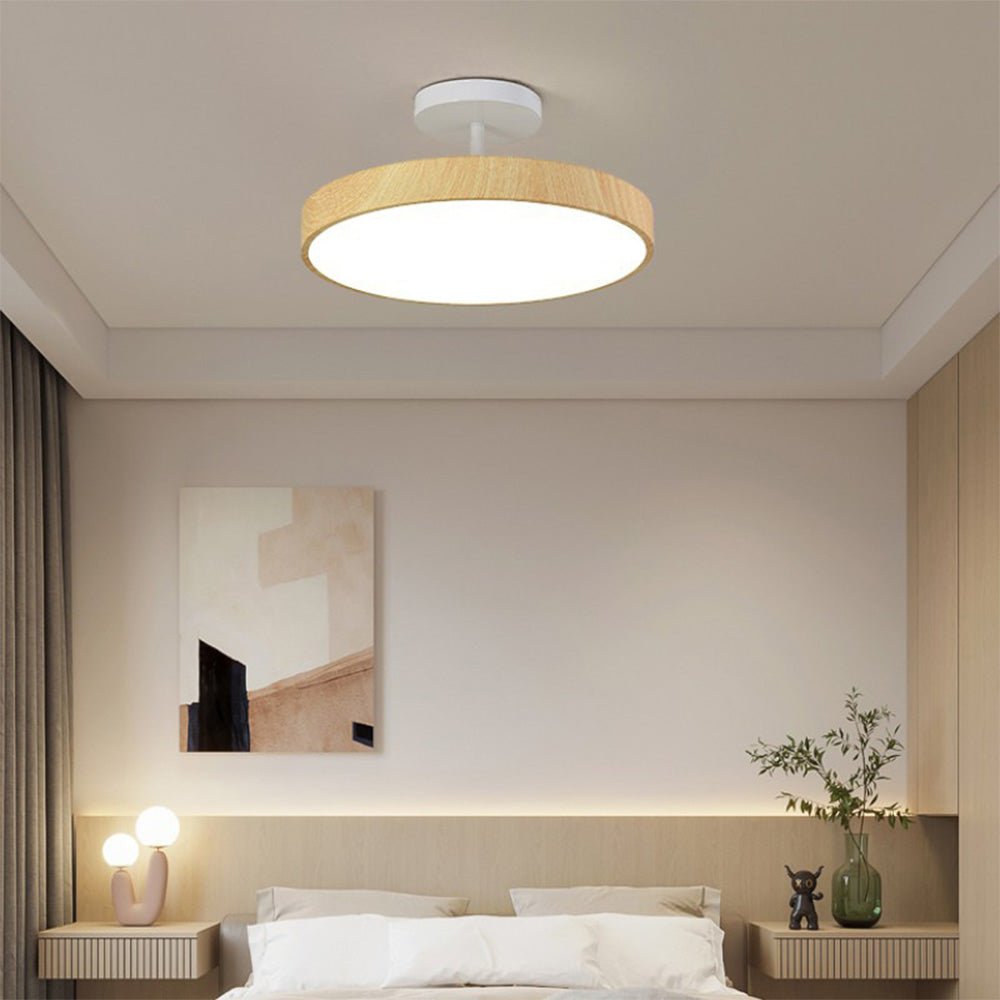 Sylva | Moderne Houtnerf Circulaire Semi-Plafondlamp