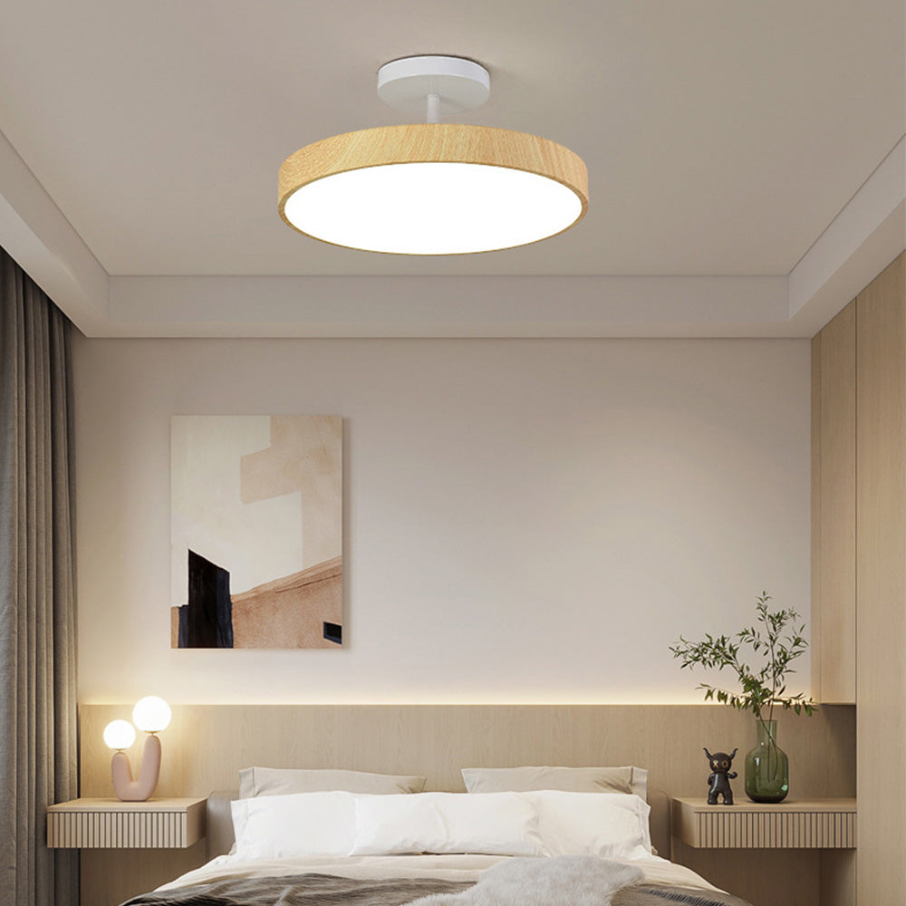Sylva | Moderne Houtnerf Circulaire Semi-Plafondlamp