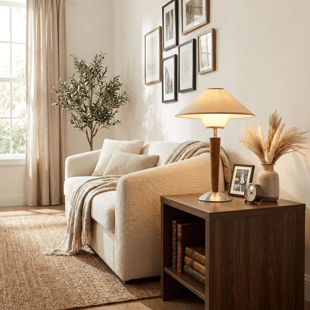 Zymorica | Midcentury Moderne Notenhouten Kolom Accent Tafellamp