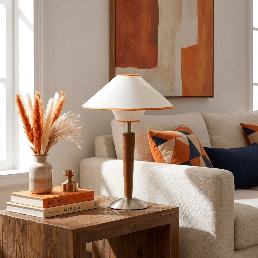 Zymorica | Midcentury Moderne Notenhouten Kolom Accent Tafellamp