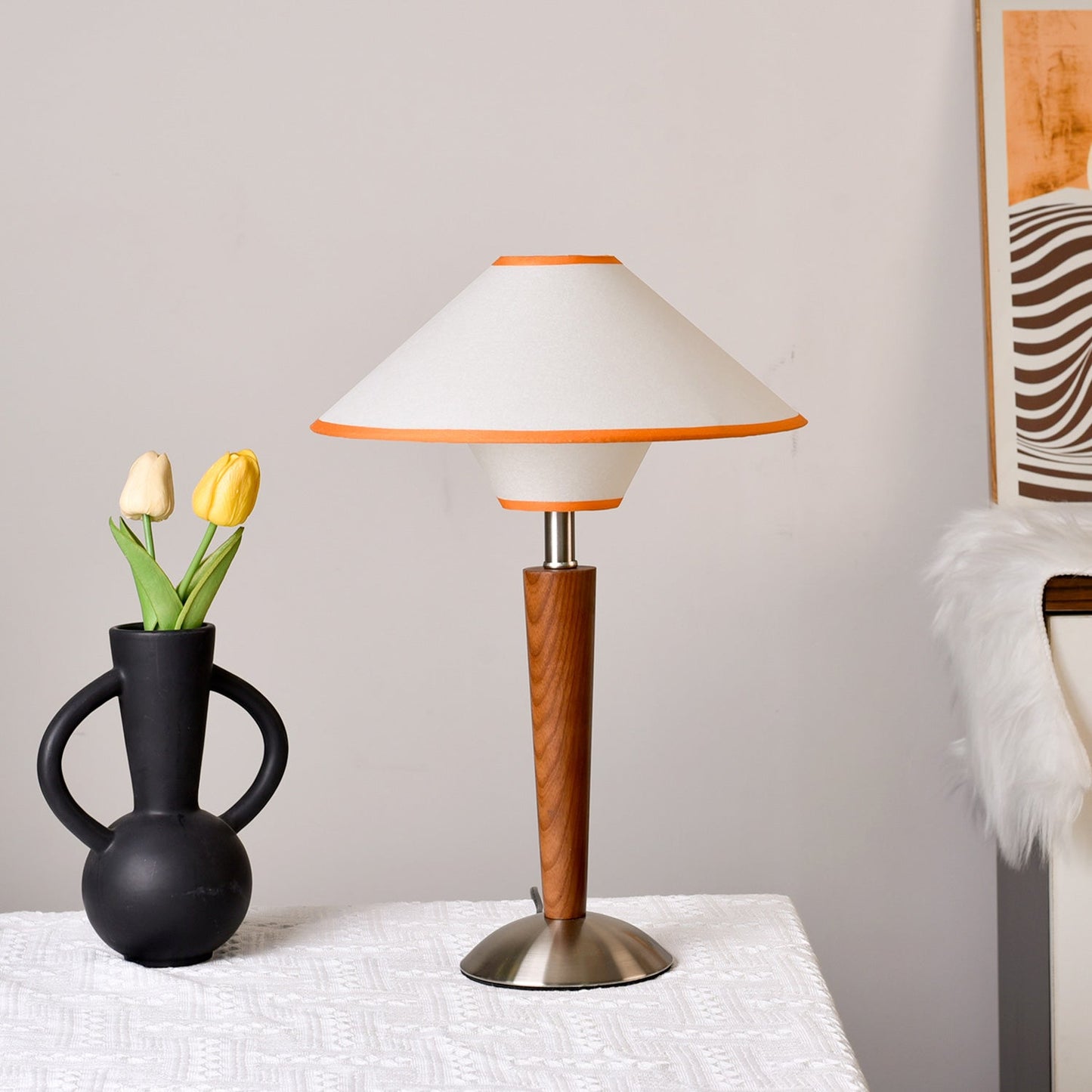 Zymorica | Midcentury Moderne Notenhouten Kolom Accent Tafellamp