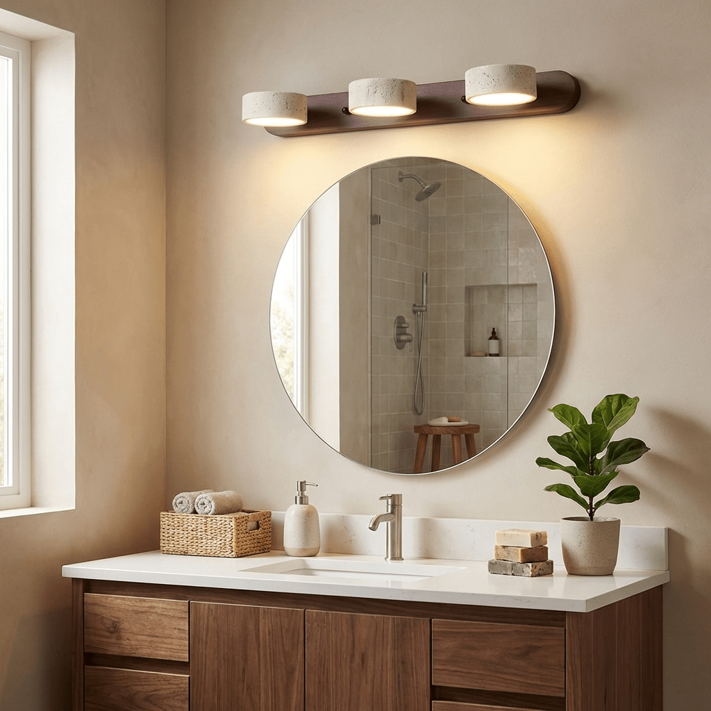 Nyxoris | Geometrische Gestructureerde Travertijn Make-up Wandlamp