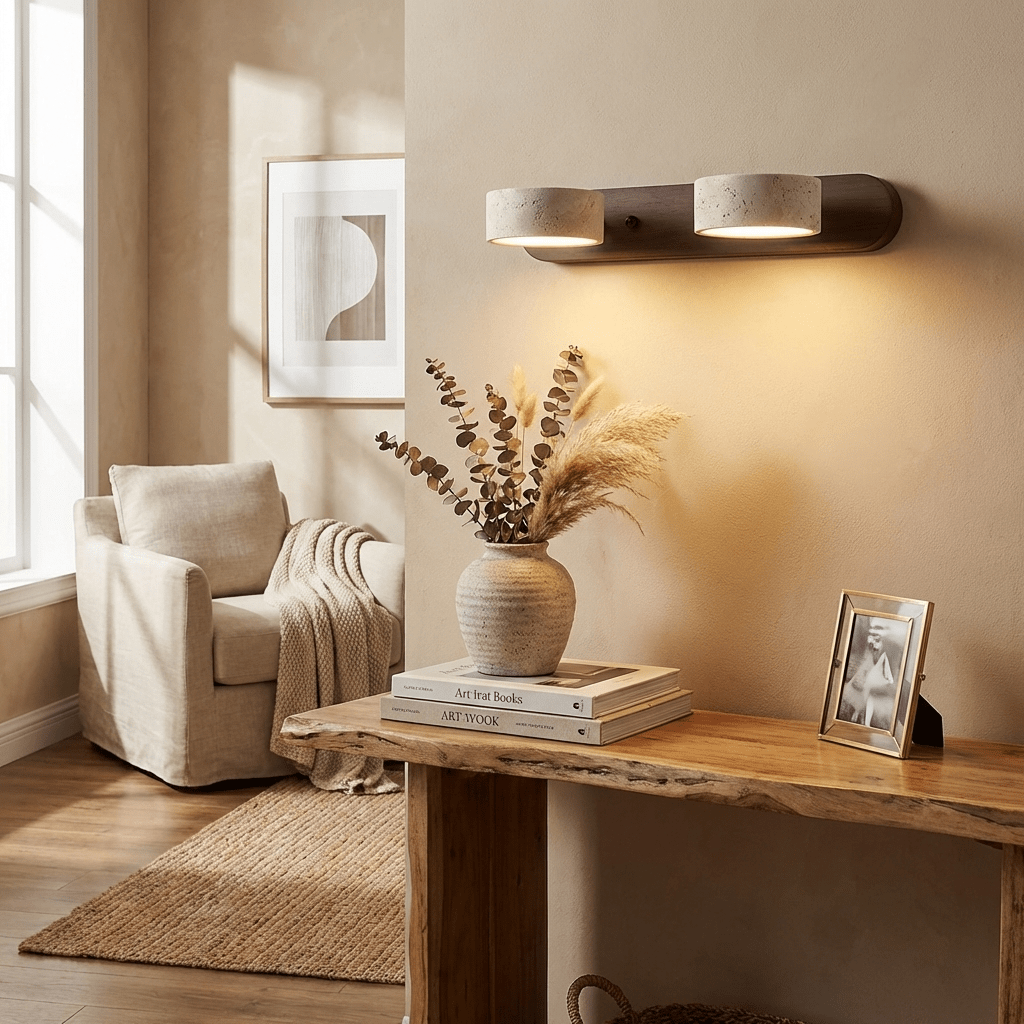 Nyxoris | Geometrische Gestructureerde Travertijn Make-up Wandlamp