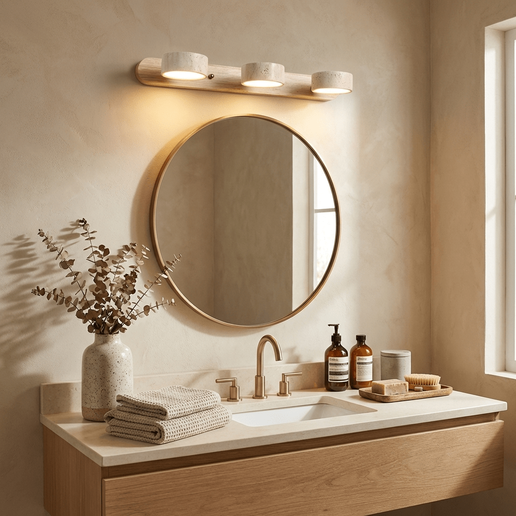 Nyxoris | Geometrische Gestructureerde Travertijn Make-up Wandlamp