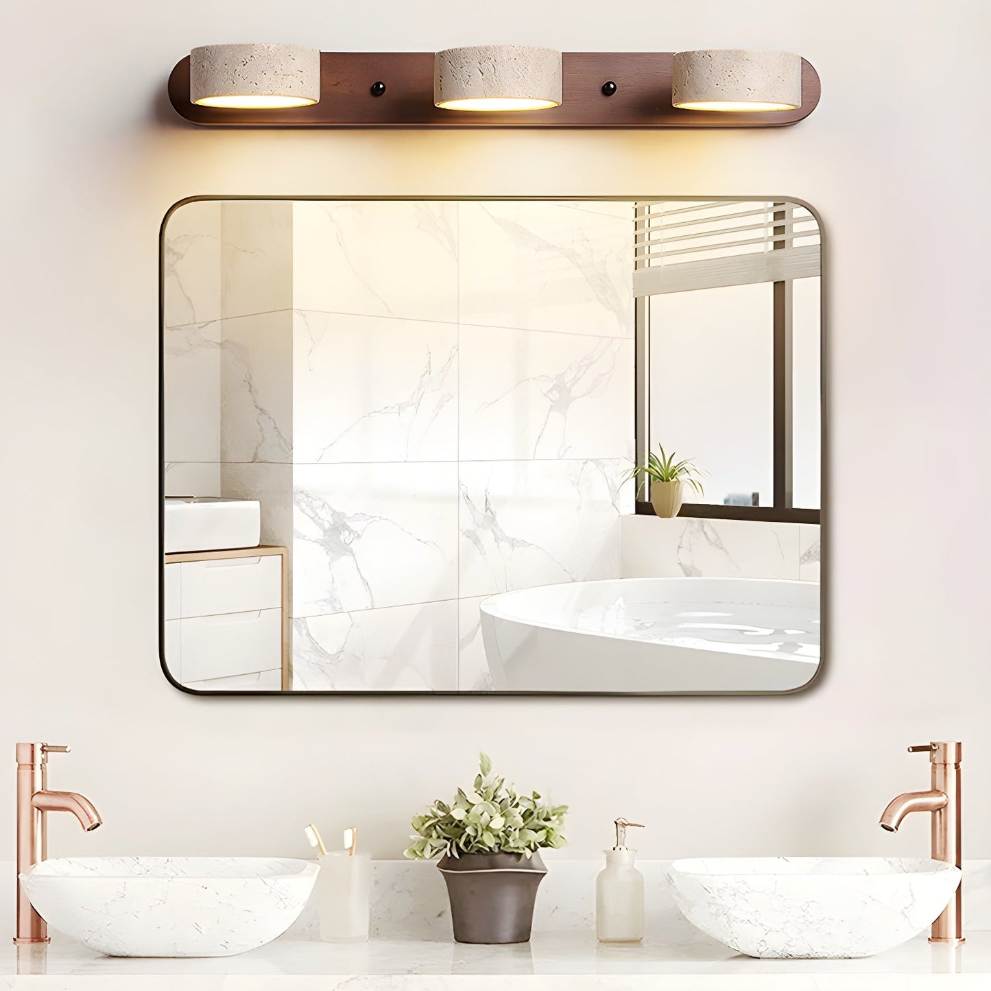 Calcera | Moderne Natuurlijke Travertijn Steen En Houten Wandlamp