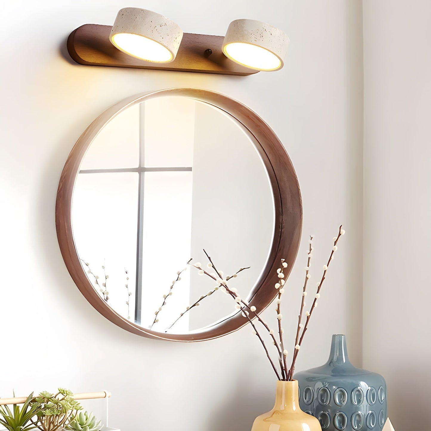 Nyxoris | Geometrische Gestructureerde Travertijn Make-up Wandlamp