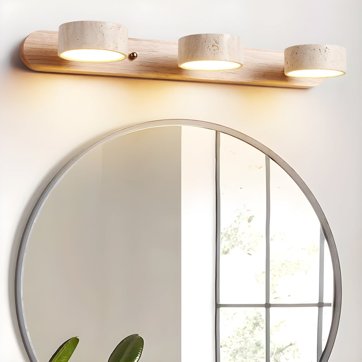 Calcera | Moderne Natuurlijke Travertijn Steen En Houten Wandlamp