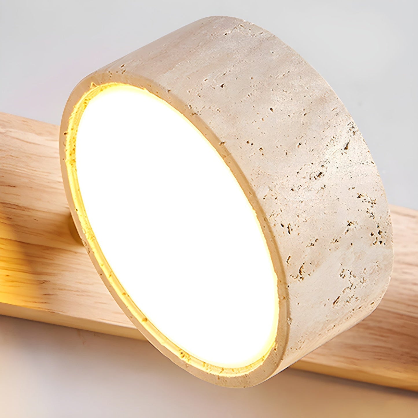Calcera | Moderne Natuurlijke Travertijn Steen En Houten Wandlamp