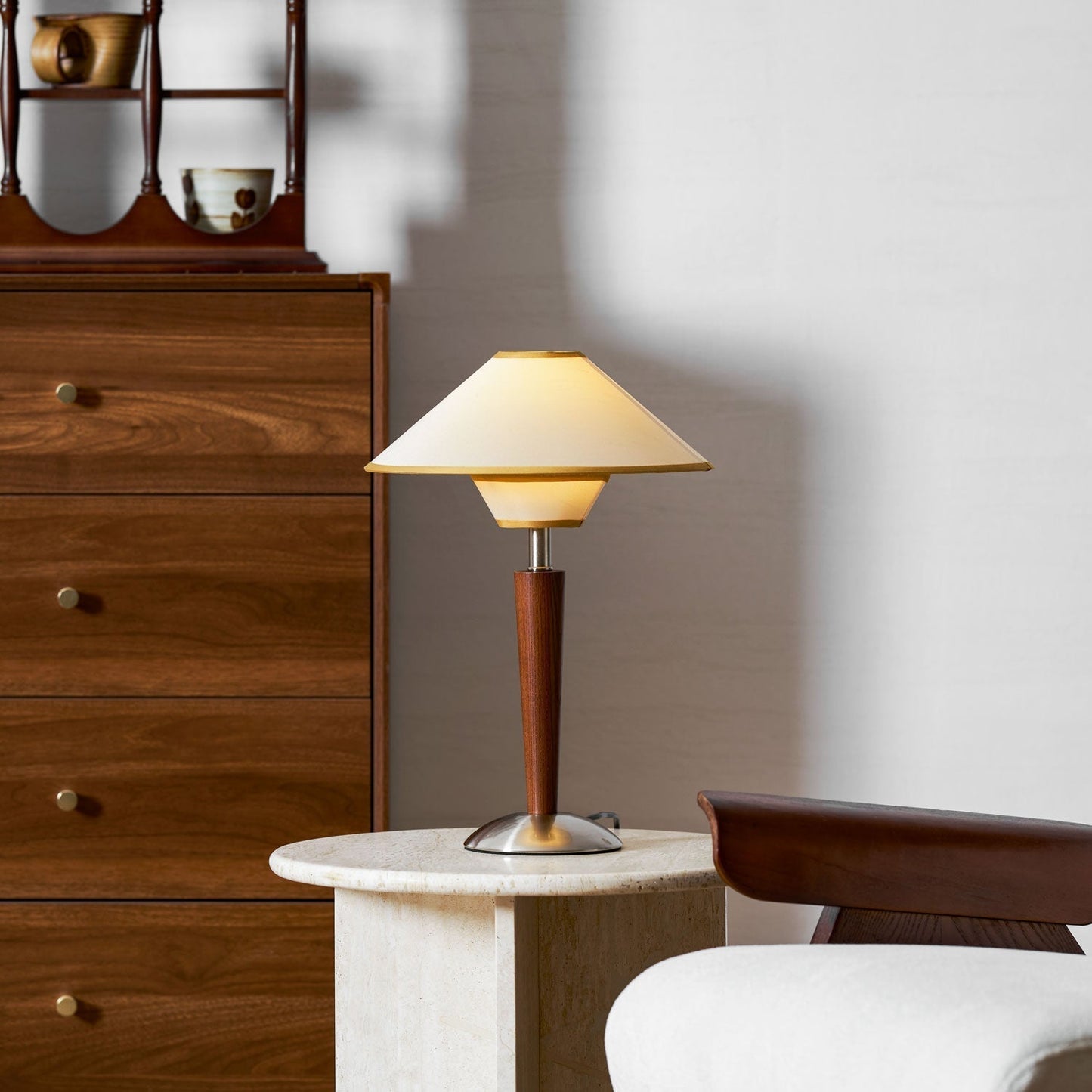 Zymorica | Midcentury Moderne Notenhouten Kolom Accent Tafellamp