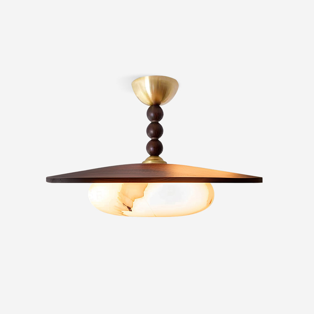 Midthos | Mid Century Houten Alabaster Koepel Inbouw Plafondlamp
