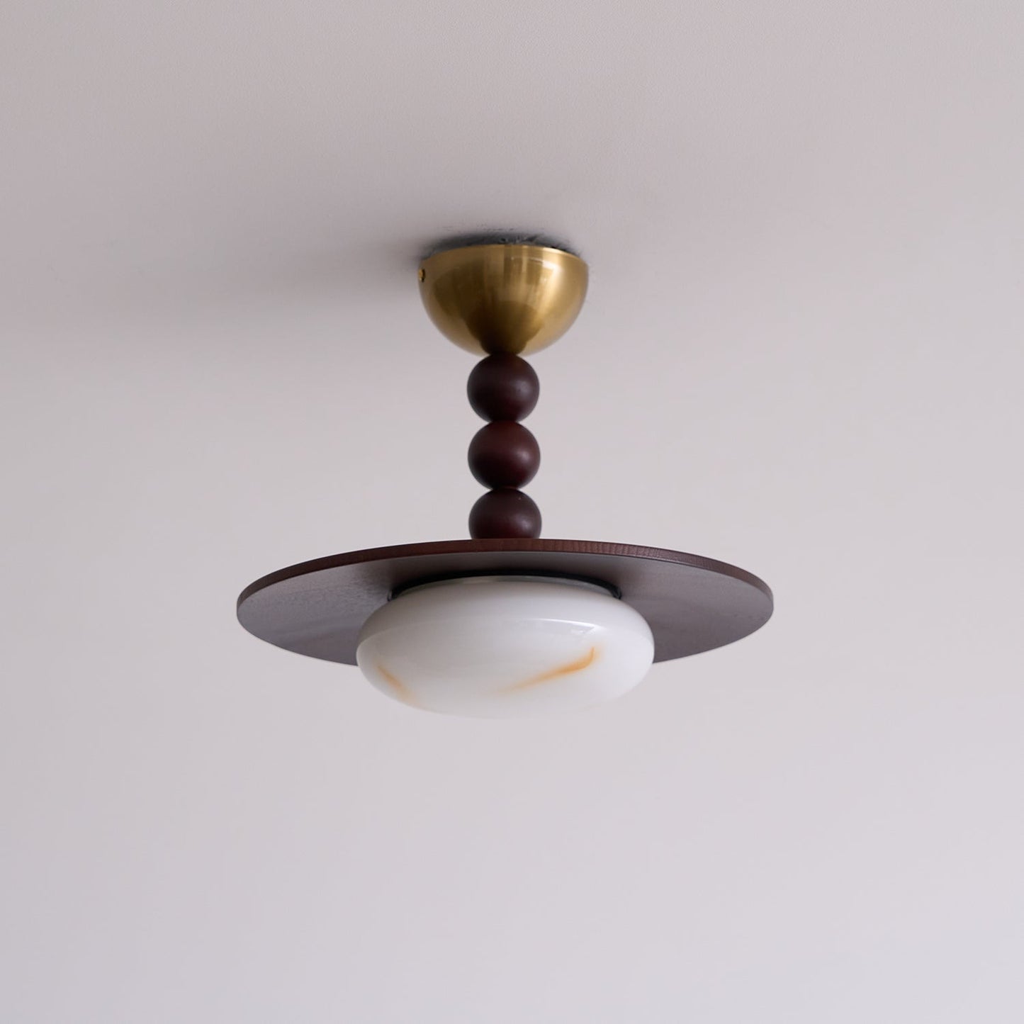 Midthos | Mid Century Houten Alabaster Koepel Inbouw Plafondlamp