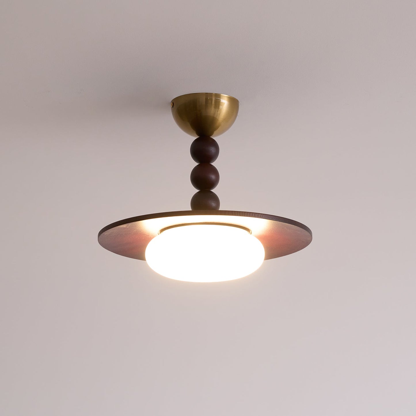 Midthos | Mid Century Houten Alabaster Koepel Inbouw Plafondlamp