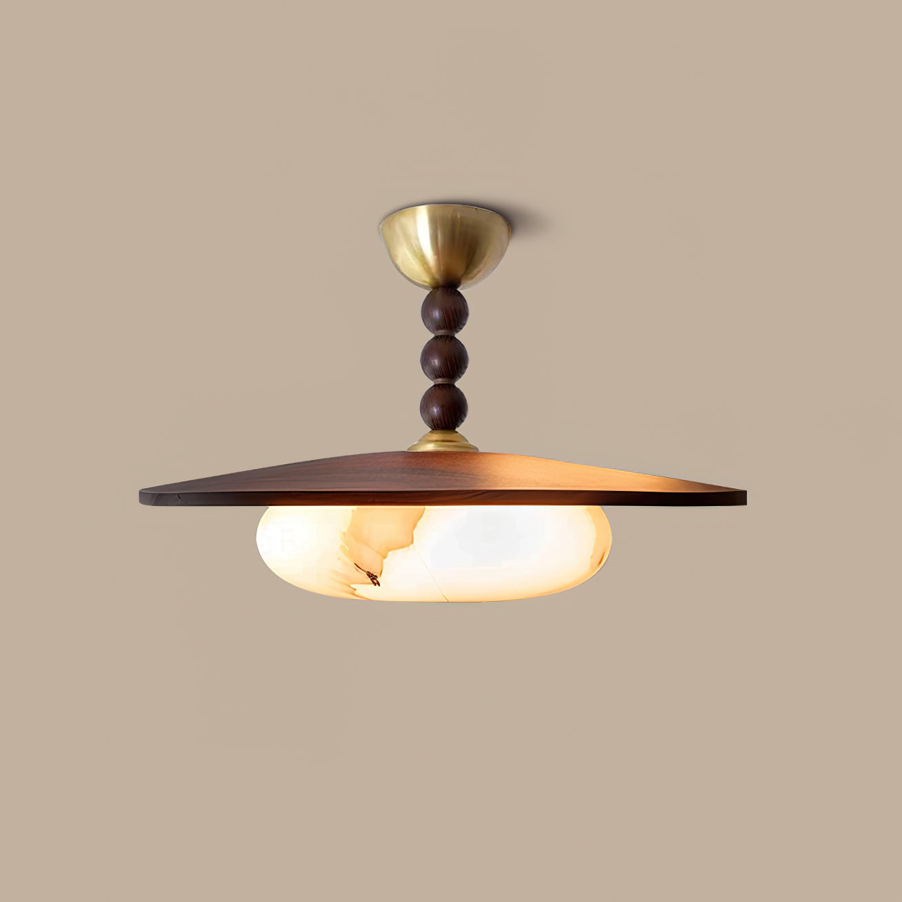 Midthos | Mid Century Houten Alabaster Koepel Inbouw Plafondlamp