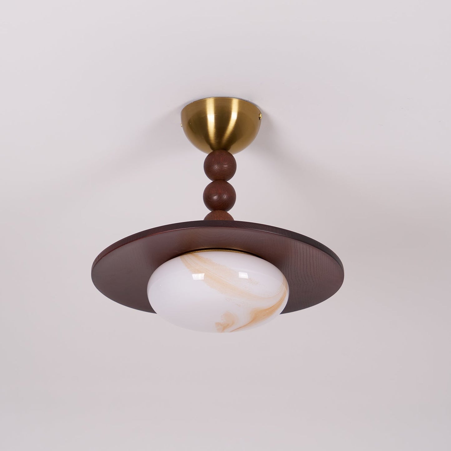 Midthos | Mid Century Houten Alabaster Koepel Inbouw Plafondlamp