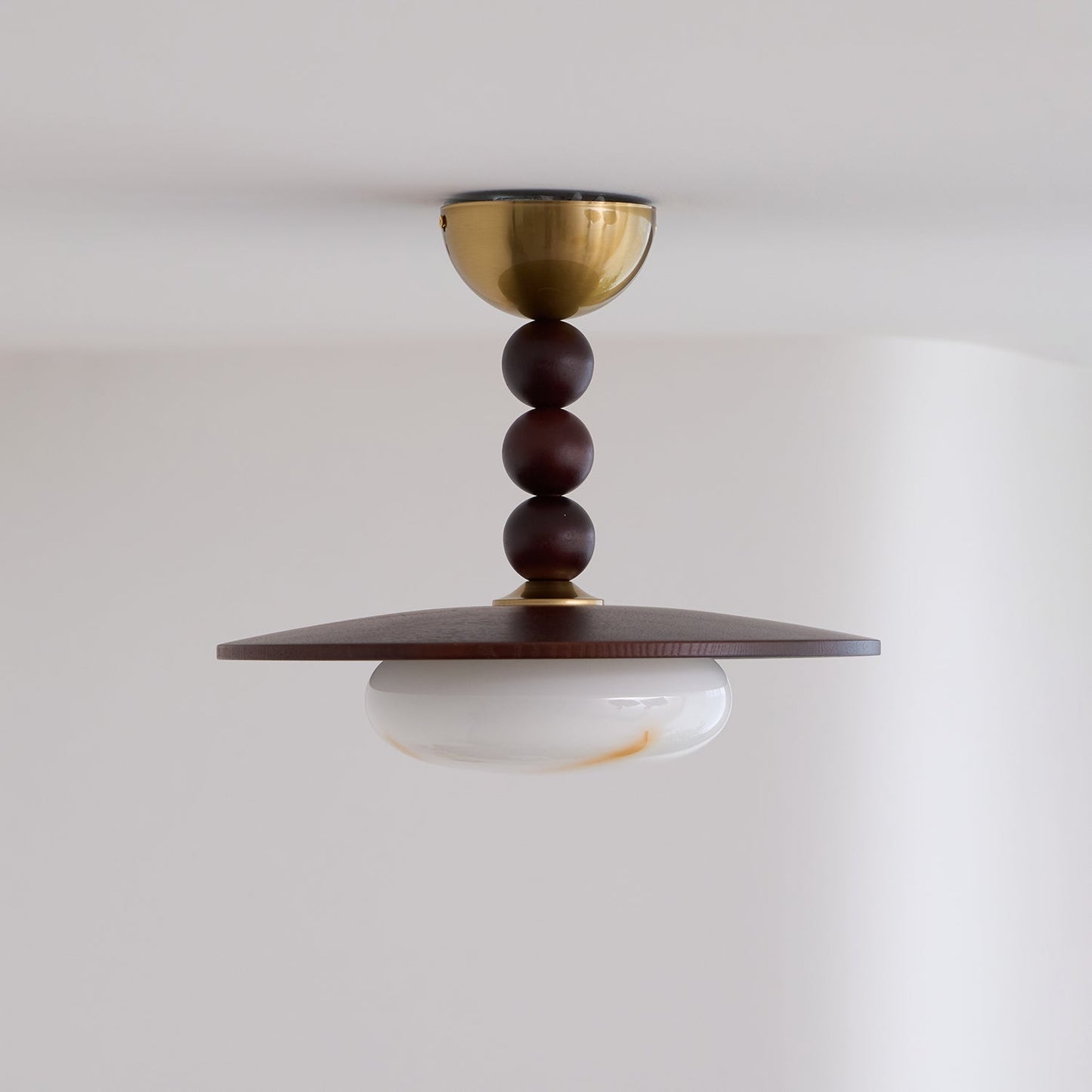 Midthos | Mid Century Houten Alabaster Koepel Inbouw Plafondlamp