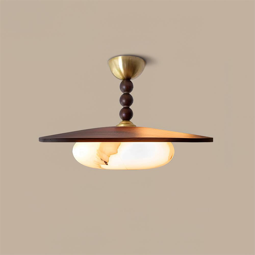 Midthos | Mid Century Houten Alabaster Koepel Inbouw Plafondlamp
