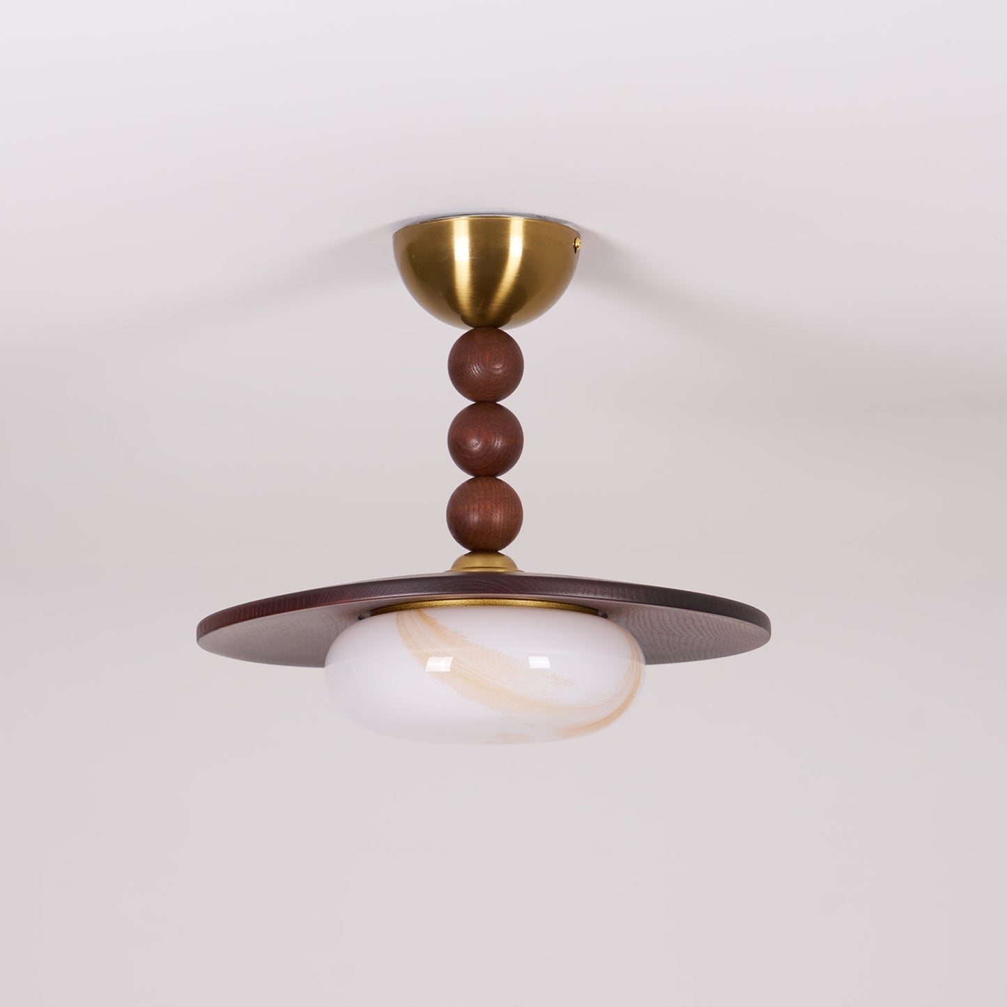 Midthos | Mid Century Houten Alabaster Koepel Inbouw Plafondlamp