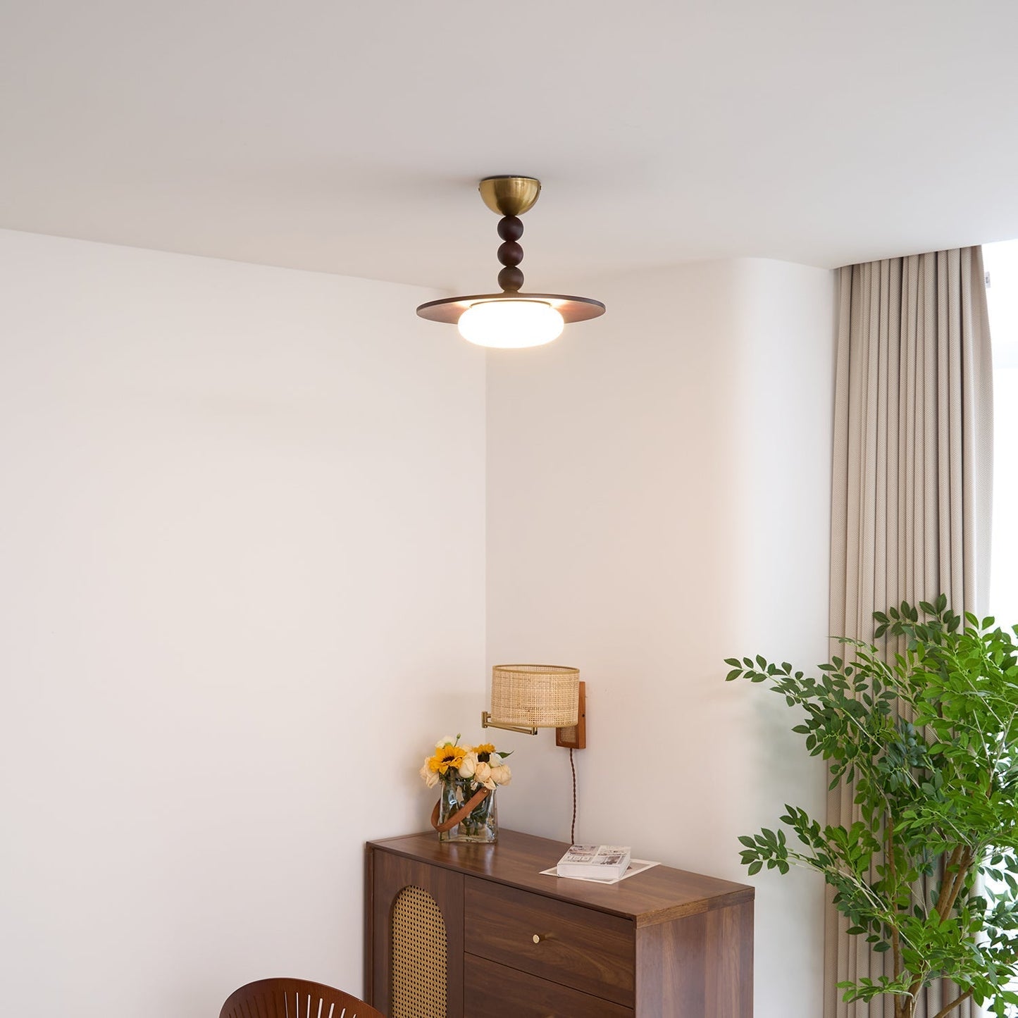 Midthos | Mid Century Houten Alabaster Koepel Inbouw Plafondlamp