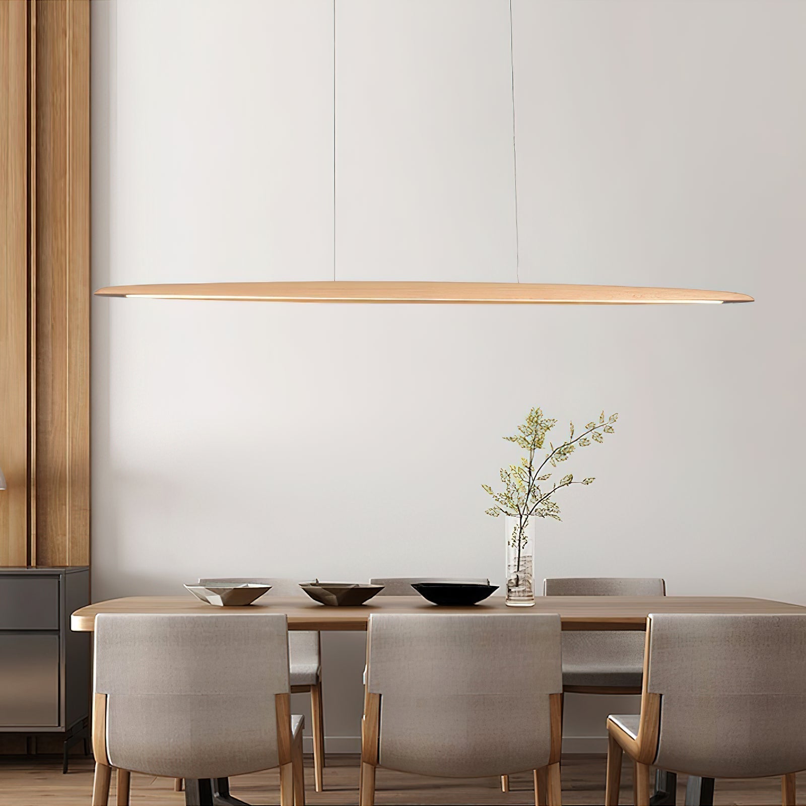 Aerislye | Minimalistische Lineaire Boog Walnoot Sculpturale LED Hanglamp