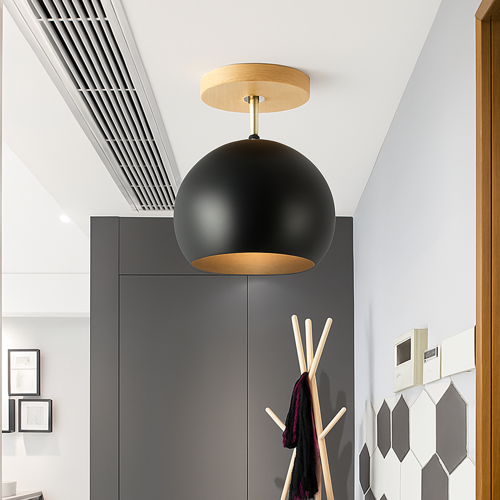 Dervian | Moderne Sferische Verstelbare Hout- en Metalen Plafondlamp