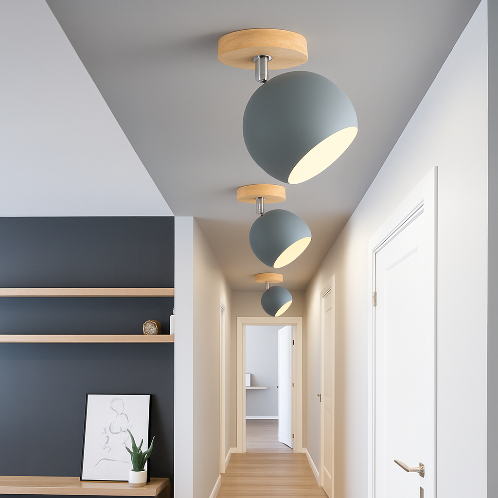 Dervian | Moderne Sferische Verstelbare Hout- en Metalen Plafondlamp