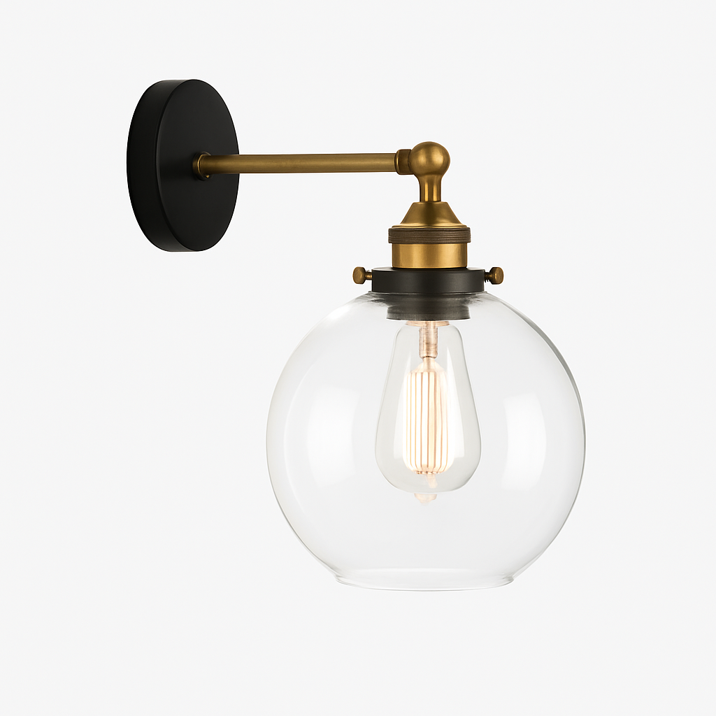 Velistra | Vintage Glazen Bol Metalen Wandlamp
