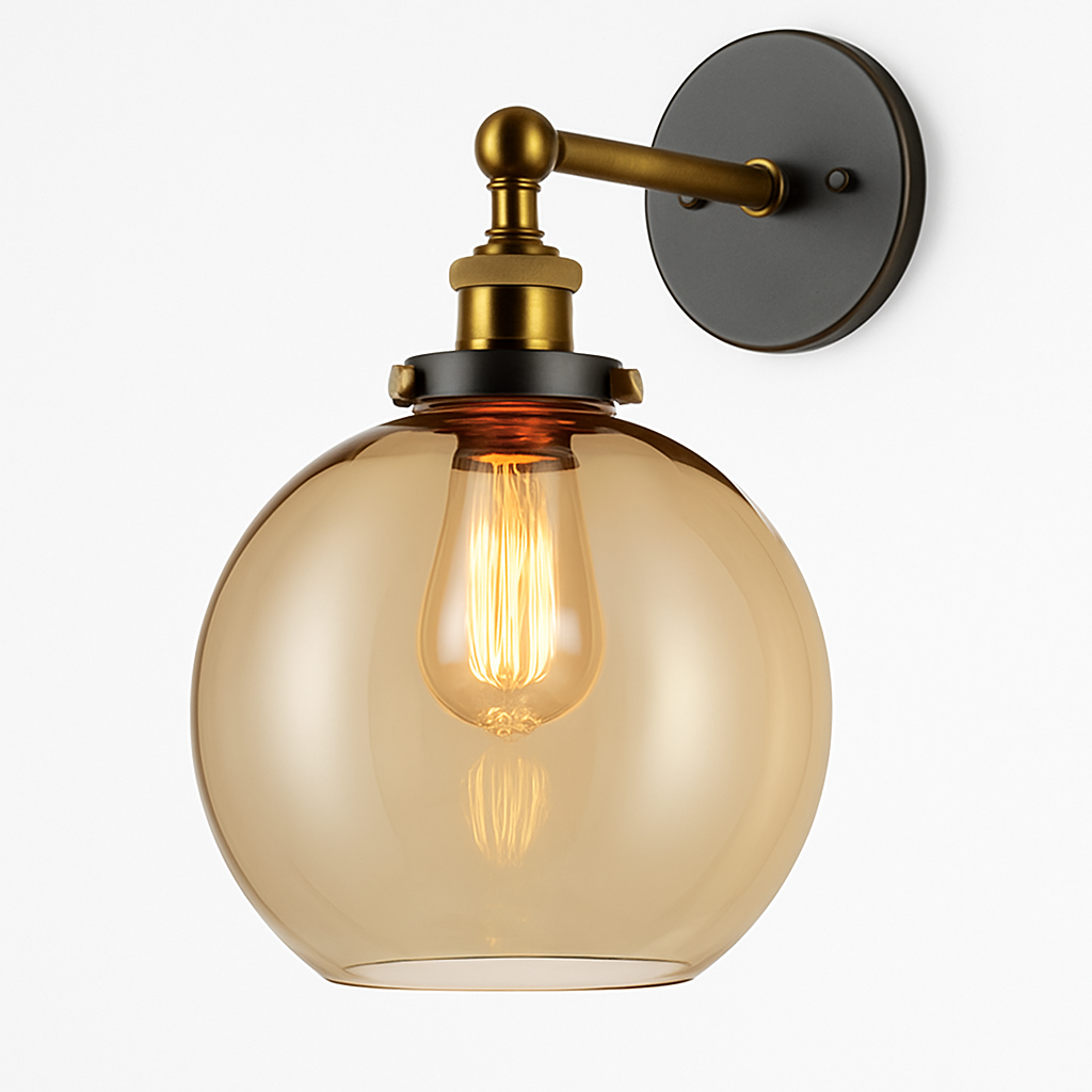 Velistra | Vintage Glazen Bol Metalen Wandlamp