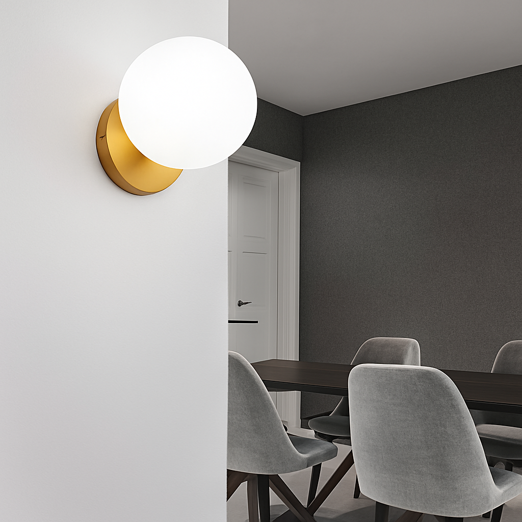 Krythall | Geometrische Mat Glazen Bol Vergulde Wandlamp