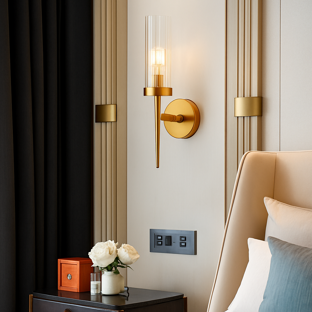 Solvandre | Lineaire geborsteld messing sculpturale wandlamp