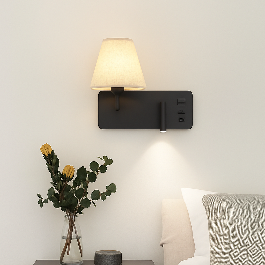Marrowen | Cilindrische Gestructureerde Stoffen Dubbele Bron Wandlamp met Leeslamp