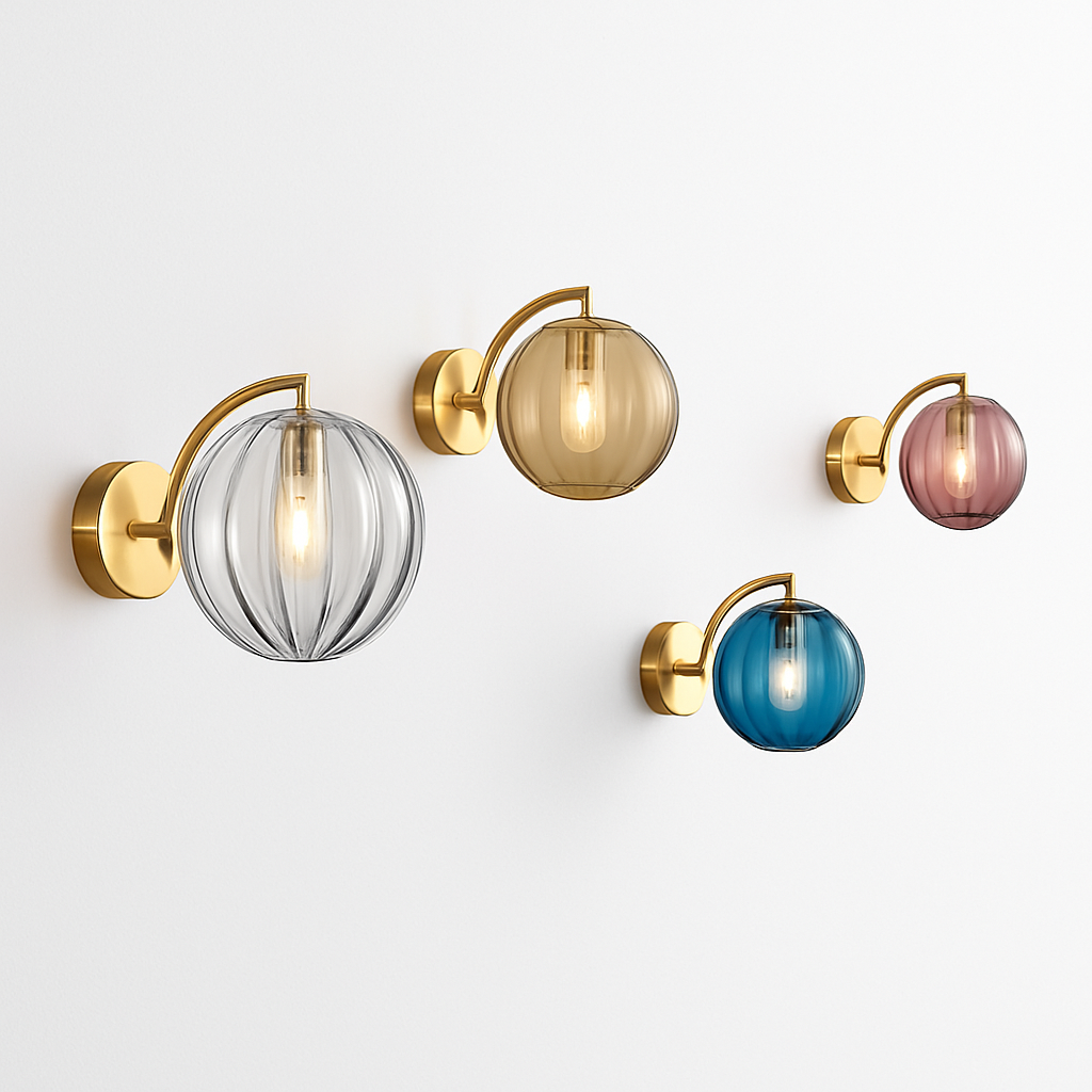 Zenvori | Moderne Gebrande Glazen Bol Messing Wandlamp