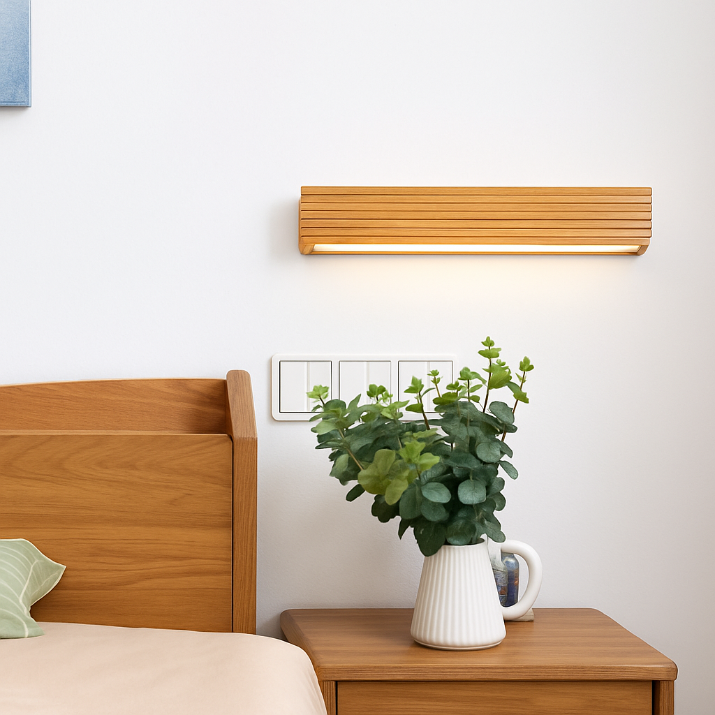 Verqyra | Rechthoekige Gesneden Houten Moderne Wandlamp