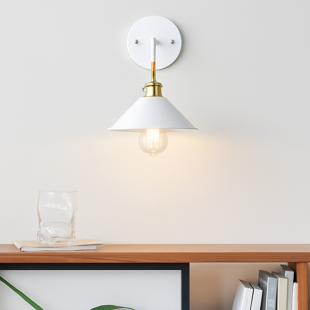 Velmory | Vintage Beschilderde Metalen Naar Beneden Gerichte Kap Moderne Wandlamp