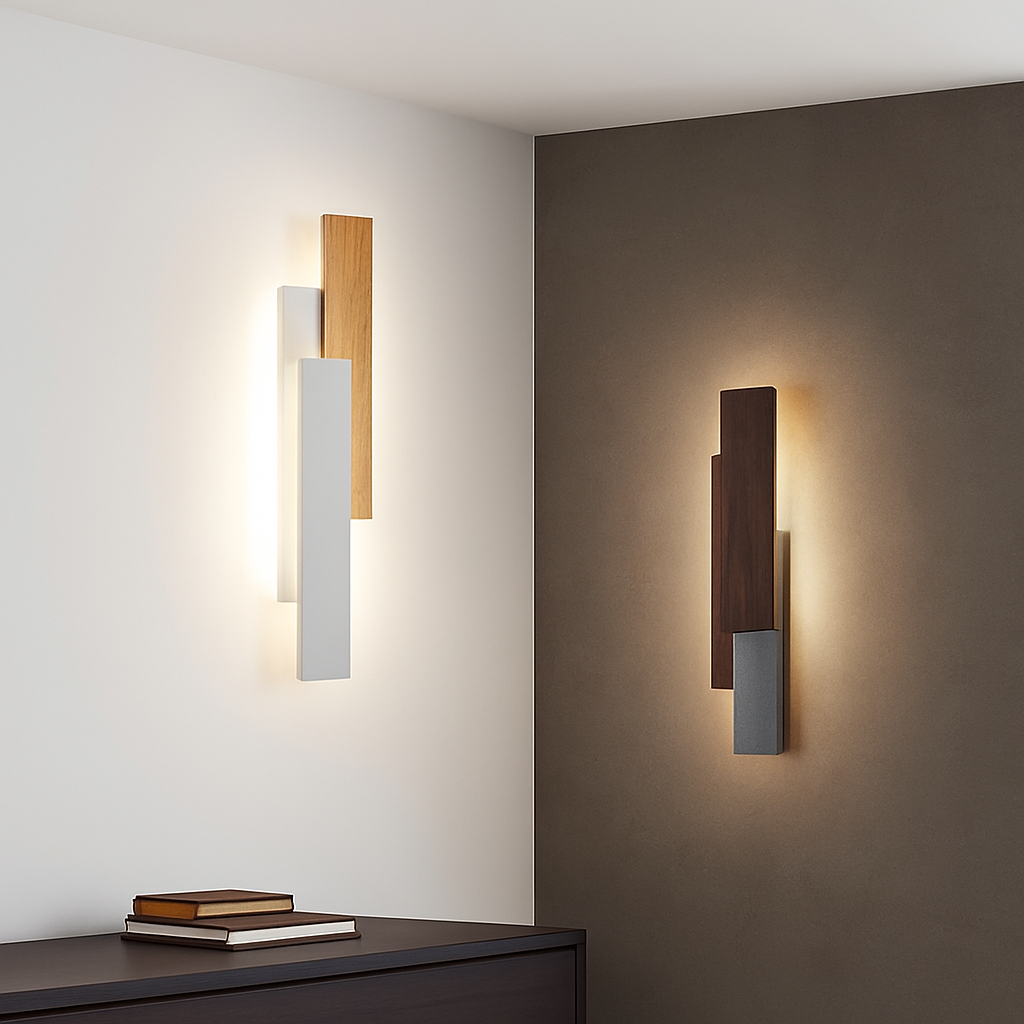 Kernowen | Architectonische geometrische houten profiel moderne wandlamp