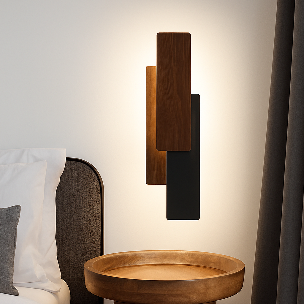 Kernowen | Architectonische geometrische houten profiel moderne wandlamp