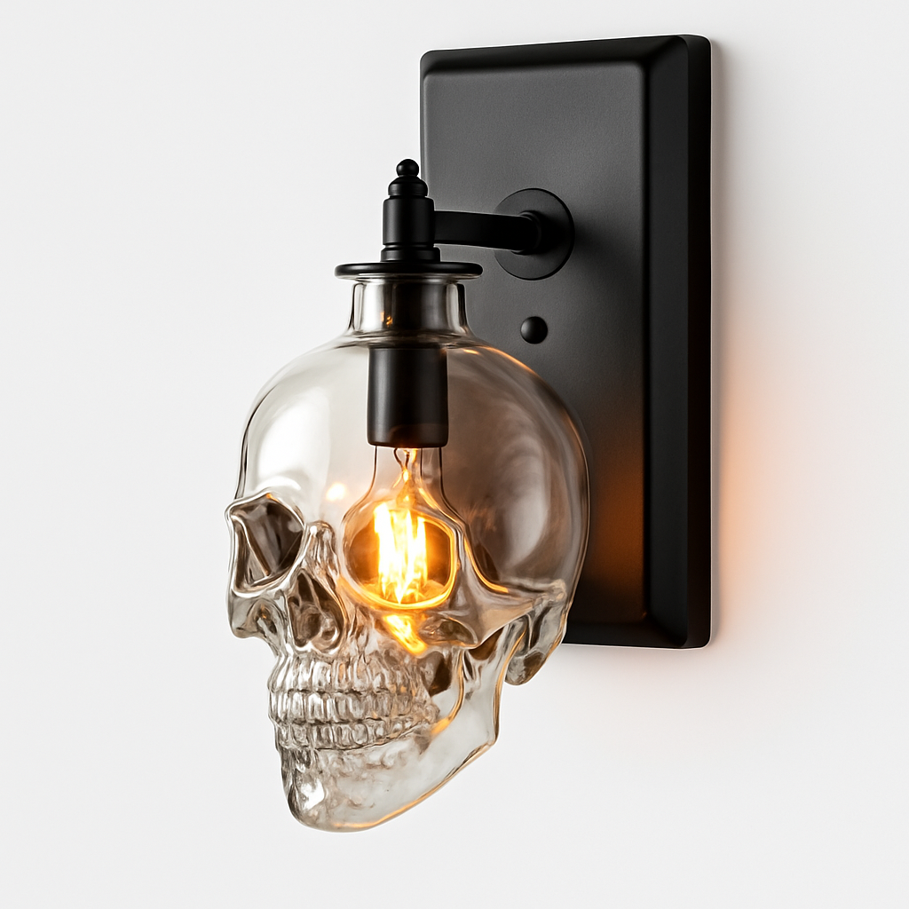 Glyndorre | Gegraveerde Schedel Sculpturale Glazen Wandlamp