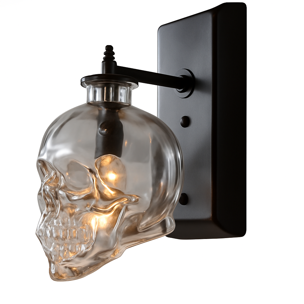 Glyndorre | Gegraveerde Schedel Sculpturale Glazen Wandlamp